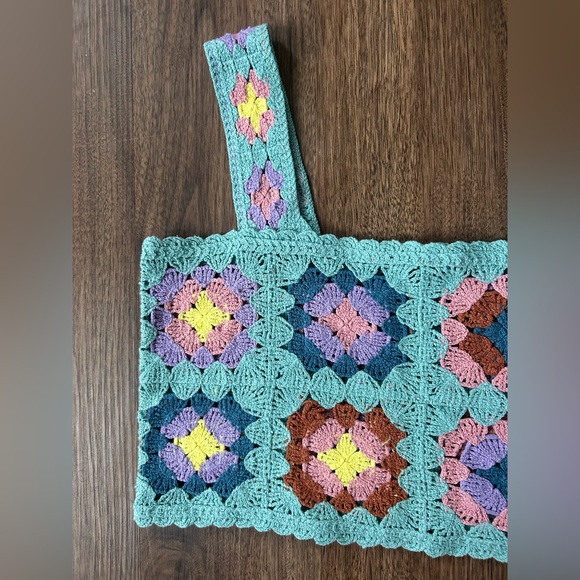 WITTY FOX Granny Square Crochet Crop Tank Top Boho Festival Indie Beach Y2K Sz S - Picture 4 of 12